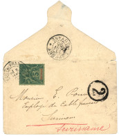 GUYANE - "Destination SURINAM Via CAYENNE" : 1895 MARTINIQUE 5c Obl. FORT DE FRANCE Sur Enveloppe Non Close (Tarif IMPRI - Altri & Non Classificati