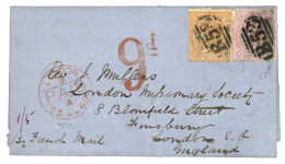 MADAGASCAR - ANTANANARIVO  Via L' ILE MAURICE : 1869 MAURITIUS 4d + 1 SHILING Obl. B53 + Taxe Anglaise 9d Rouge Sur Lett - Autres & Non Classés