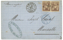 MARTINIQUE : 1877 CG 20c SAGE (x2) Obl. MQE + MARTINIQUE ST PIERRE Sur Lettre Pour La FRANCE. Superbe. - Otros & Sin Clasificación