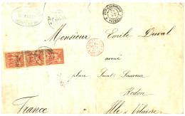 NLLE CALEDONIE : 1878 CG Bande De 3 Du 40c SAGE Obl. NLLE CALEDONIE NOUMEA + PAQ. AN. V. SUEZ 1 MARSEILLE 1 Rouge  Sur E - Other & Unclassified