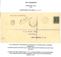 NLLES HEBRIDES : 1912 1 SHILLING Obl. PORT-VILA Nlles HEBRIDES Sur Lettre RECOMMANDEE Pour GOFFS HARBOUR (NEW SOUTH WALE - Autres & Non Classés