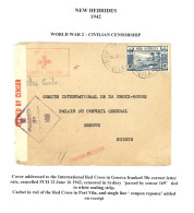 NLLES HEBRIDES - CROIX ROUGE : 1942 Rare Cachet CROIX-ROUGE PT VILA NOUVELLES HEBRIDES + 30c Sur Lettre CENSUREE De VILA - Andere & Zonder Classificatie