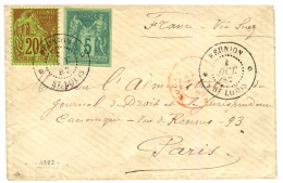 REUNION - ST LOUIS : 1882 Mixte CG 5c SAGE + 20c ALPHEE DUBOIS Obl. REUNION ST LOUIS Sur Enveloppe Pour PARIS. Superbe Q - Autres & Non Classés