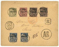 TAHITI : 1894 N°24 (x2) + N°27 (x2) + 75c (n°29) + 1F (n°30) Sur Lettre RECOM. + AR De PAPEETE. TTB. - Andere & Zonder Classificatie