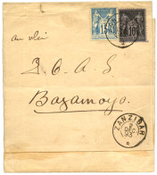 ZANZIBAR : 1893 FRANCE 10c + 15c SAGE Obl. ZANZIBAR Sur Bande D' Imprimé Complète Pour BAGAMOYO (GERMAN EAST AFRICA). Ut - Other & Unclassified