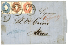 AUSTRIA : 1862 5k (crease) + 10k + 15k Canc. TRIEST On Entire Letter To ATHENS (GREECE). Vf. - Other & Unclassified