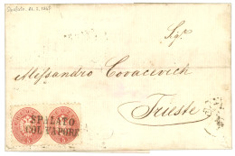 AUSTRIA : 1867 Pair 5k Canc. SPALATO COL VAPORE On Entire Letter To TRIESTE. Superb. - Other & Unclassified