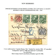 AUSTRIA To NEW HEBRIDES : 1908 5h (x3) + 10h + 25h Canc. EICHGRABEN On REGISTERED Envelope Via BRINDISI To Captain RASON - Otros & Sin Clasificación