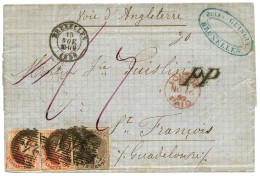 BELGIUM To GUADELOUPE : 1859 10c + 40c(x2) Small Faults On Entire Letter With Full Text Datelined From BRUXELLES To ST F - Otros & Sin Clasificación