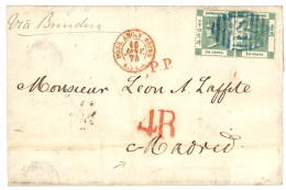 SHANGHAI - BRITISH P.O To SPAIN : 1874 24c (x2) Canc. S1 + SHANGHAE In Blue (verso) + P.P + 4R Red Tax Marking On Cover  - Other & Unclassified