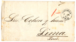 CUBA : 1876 HAVANA PAID + "1-" Tax Marking On Cover To LIMA (PERU). Verso, PERU 10c POSTAGE DUE Canc. LIMA + Transit Bri - Andere & Zonder Classificatie