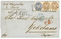 PRUSSIA To JAPAN : 1867 2sgr + 3sgr Pair Canc. ELBERFELD On Entire Letter Via SUEZ & MARSEILLE To YOKOHAMA (JAPAN). Vers - Autres & Non Classés