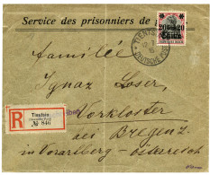 1915 20c On 40pf Canc. TIENTSIN On Printed Envelope SERVICE DES PRISONNIERS DE GUERRE Sent REGISTERED To AUSTRIA. Vf. - China (offices)