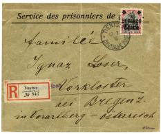 1915 20c On 40pf Canc. TIENTSIN On Printed Envelope SERVICE DES PRISONNIERS DE GUERRE Sent REGISTERED To AUSTRIA. Vf. - Cina (uffici)