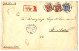 GERMAN EAST AFRICA - ZANZIBAR : 1890 20pf (V48a) + 50pf (V50b)x2 Canc. ZANZIBAR On REGISTERED Envelope To GERMANY. RARE. - África Oriental Alemana