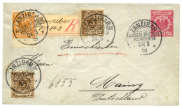 GERMAN EAST AFRICA : ZANZIBAR : 1891 GERMANY P./Stat 10pf + 3pf (x2) +25pf Canc. ZANZIBAR + REGISTRATION Label To MAINZ. - German East Africa