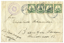 MOSCHI : 1914  4h (x4) Canc. MOSCHI + ZENZUR PASSIERT On Envelope (small Faults) "VIA LOURENCO MARQUEZ " To GERMANY. Vvf - Deutsch-Ostafrika