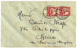 1915  7 1/2h (x2) Canc. DARESSALAM+ PORTUGUESE  Transit + ZENZUR PASSIERT On Envelope To BEIRA. Scarce. Vf. - Deutsch-Ostafrika