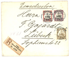 TANGA : 1912 45h + 30h + 2 1/2h Canc. TANGA On REGISTERED Envelope To LUBECK. Vf. - África Oriental Alemana