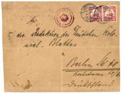 WAR TIME : 1915  7 1/2h (x2) Canc. DAR-ES-SALAAM  + ZENSUR PASSIERT DEUTSCH-OSTAFRIKA On Envelope (crease) To BERLIN. Vf - África Oriental Alemana