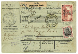 GERMAN LEVANT - PALESTINE : 5P On 1 MARK + 2p On 40pf Canc. JAFFA On "BULLETIN D' EXPEDITION" To SWITZERLAND. Signed BOT - Turkse Rijk (kantoren)