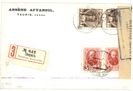 PERSIA - RUSSIAN P.O. : 1916 RUSSIA 3k (x2) + 7k (x2) On REGISTERED Envelope (part Of Adress Unreadable) From TABRIZ To  - Irán