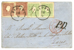 LOMBARDO VENETIA : 1862 Pair 3 Soldi + 10 Soldi(x2) Canc. VENEZIA On Small Envelope To FRANCE. Vvf. - Lombardije-Venetië