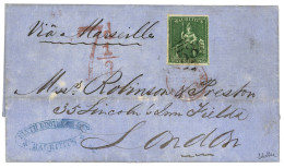 MAURITIUS : 1862 ONE SHILLING Canc. B53 + "7 1/2d" Red Tax Marking On Entire Letter To LONDON. Signed SCHELLER. Vf. - Maurice (...-1967)