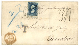 MEXICO : 1878 25c Canc. FRANCO VERA-CRUZ + T + 34 Tax Marking (rare) On Entire To FRANCE. Vf. - Mexique