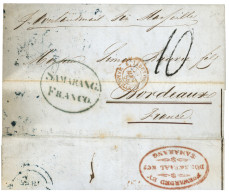 FORWARDING AGENT : 1856 SAMARANG FRANCO + 10 Tax Marking On Entire Letter Datelined "SAMARANG" To FRANCE. Verso, Red Cac - Netherlands Indies