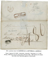 INDIE OVER MARSEILLE : 1851 Boxed INDIE / OVER / MARSEILLE In Red (verso) + "480" Tax Marking (scarce) + "LANDMAIL Via M - Niederländisch-Indien