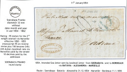 1855 SOERABAYA/ FRANKO In Blue + 10 Tax Marking On Entire Letter To FRANCE. - Niederländisch-Indien