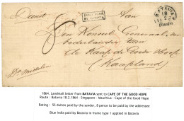 BATAVIA Via MAURITIUS To CAPE OF GOOD HOPE : 18643 Boxed INDIA PAID BY BATAVIA + BATAVIA / FRANCO On Entire To CAPE OF G - Netherlands Indies