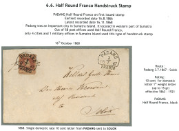 PADANG : 1867 10c (n°1)  With 4 Nice Margins Canc. Half Round PADANG /FRANCO +  On Envelope To SOLOK. Vvf. - India Holandeses