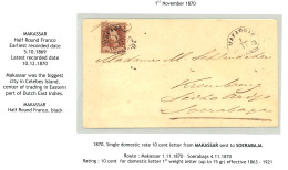 MAKASSAR : 1870 10c (n°2) Canc.  Half Round MAKASSAR On Envelope To SOERABAYA. RARE. Superb. - Niederländisch-Indien