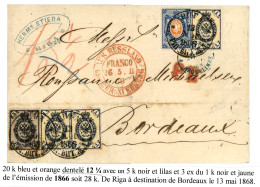 RUSSIA : 1868 20k Perf. 12 1/4 + 1k (x3) + 5k Lilas On Cover From ST PETERSBURG To FRANCE. Vvf. - Altri & Non Classificati
