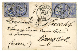 PRE - U.P.U Mail To SIAM : 1877 FRANCE 25c (x4) Canc. ST QUENTIN On Envelope To BANGKOK (SIAM). Verso, SINGAPORE In Red. - Thailand