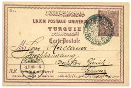 TURKISH T.P.O. In GREECE : 1892 P/Stat 20p Canc. Negative BUREAU AMB. SALONIQUE / ZIBEFTCHE To SWITZERLAND. Scarce. Y. N - Otros & Sin Clasificación