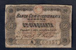 Banca Commissionaria Genova 50 Cent 1868  Gav.06.0592.1 Fiduciario R3 RRR Forellino Mb Lotto.184 - Otros & Sin Clasificación