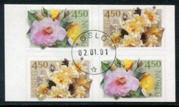 NORWAY 2001 Roses Pair In Block Used.  Michel 1366-67 Do-Du - Gebraucht