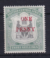 British Central Africa: 1897   Arms - Surcharge     SG53    1d On 3/-      MH - Nyassaland (1907-1953)