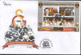 TÜRKEI  Block 56, FDC, 100 Jahre Sportverein Galatasaray Istanbul, 2005 - Blocks & Kleinbögen