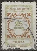 TURKEY 1971 Official - 25k. - Green And Brown FU - Dienstzegels