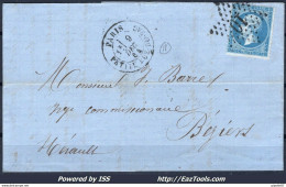 FRANCE N°22 SUR LETTRE RARE ETOILE 10 + CAD PARIS PETITE RUE DU BAC 09/12/1864 - 1849-1876: Periodo Clásico