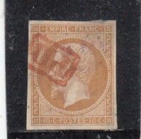 France - Année 1853/60 - N°YT 13A  - Oblitéré PD En Rouge - 10c Bistre - 1853-1860 Napoléon III