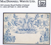 Great Britain Mulready Caricature 1844 John Leech's "Anti-Graham" Envelope Deraedemaker Print In Blue - 1840 Mulready Envelopes & Lettersheets