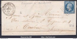 FRANCE N° 14A SUR LETTRE PC 3100 BARCELONNE DU GERS GERS + CAD DU 15/09/1861 - 1862 Napoleon III