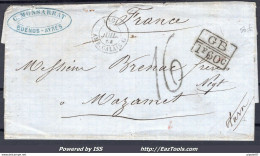 FRANCE LETTRE DE BUENOS AIRES POUR MAZAMET CAD ANGL AMB CALAIS G DU 04/07/1864 - Maritieme Post