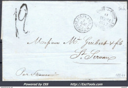 FRANCE LETTRE DE POINTE A PITRE CAD COL FR ANGL AMB CALAIS D DU 02/05/1857 - Poste Maritime