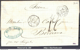 FRANCE LETTRE DE BUENOS AIRES CAD BRESIL BORDEAUX + CAD MARITIME DU 10/02/1874 - Correo Marítimo